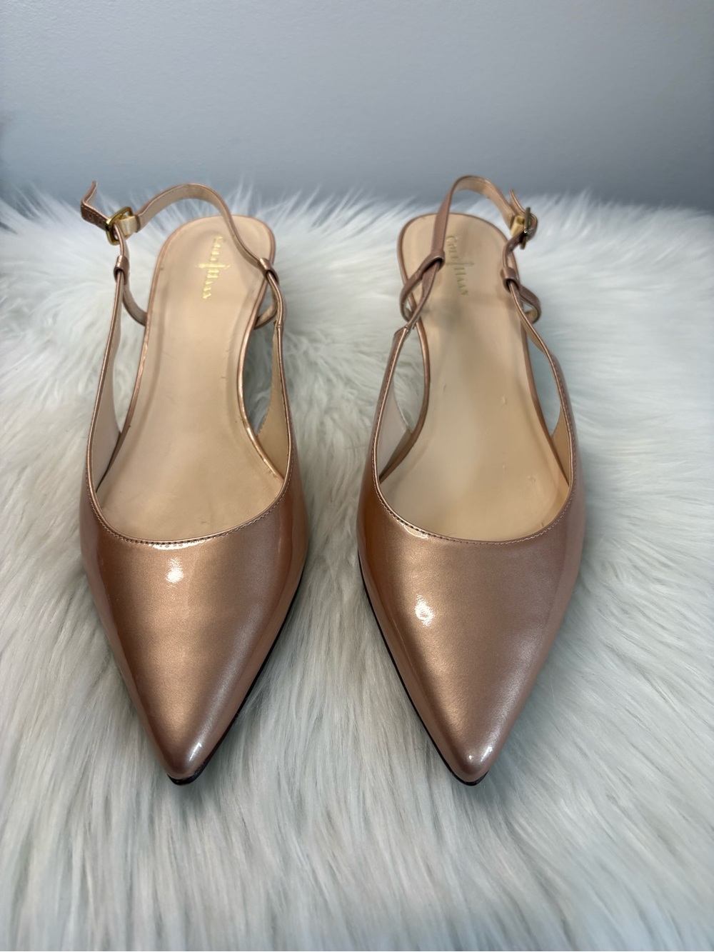 Cole Haan Metallic Rose Gold Pointed Slingback Flats